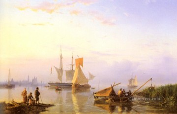 穏やかなアムステルダムのヘルマナス Snr ケッコック海景ボートでの出荷 Oil Paintings